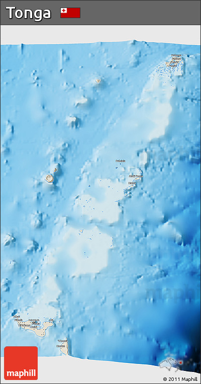 Shaded Relief 3D Map of Tonga, single color outside