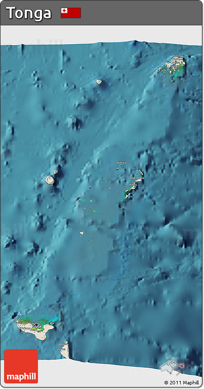 Shaded Relief 3D Map of Tonga, single color outside, satellite sea