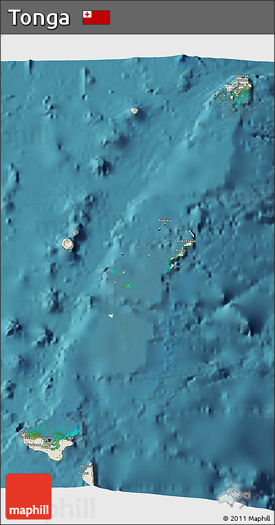 Shaded Relief 3D Map of Tonga, single color outside, satellite sea