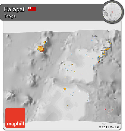 Political 3D Map of Ha'apai, desaturated
