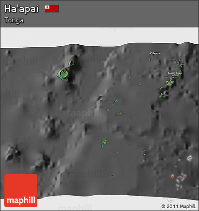 Satellite 3D Map of Ha'apai, darken, desaturated