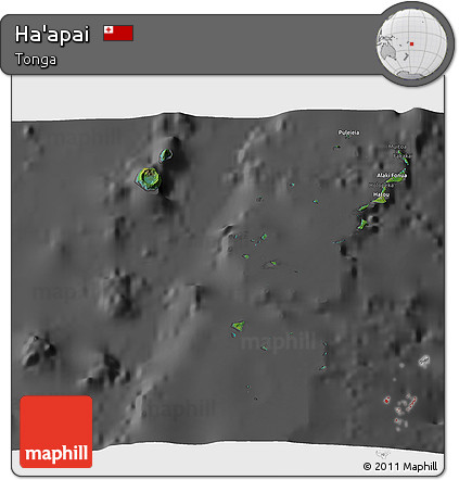 Satellite 3D Map of Ha'apai, darken, desaturated