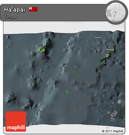 Satellite 3D Map of Ha'apai, darken, semi-desaturated