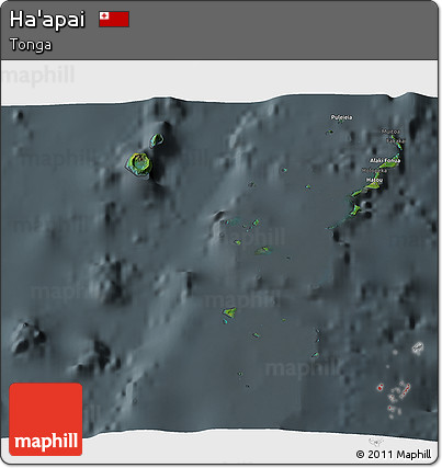 Satellite 3D Map of Ha'apai, darken, semi-desaturated