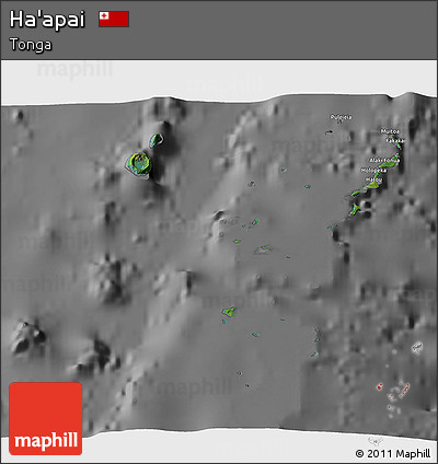 Satellite 3D Map of Ha'apai, desaturated