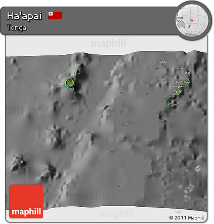 Satellite 3D Map of Ha'apai, desaturated