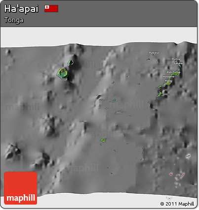 Satellite 3D Map of Ha'apai, desaturated