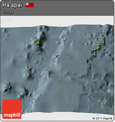 Satellite 3D Map of Ha'apai, semi-desaturated