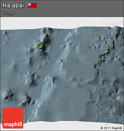 Satellite 3D Map of Ha'apai, semi-desaturated