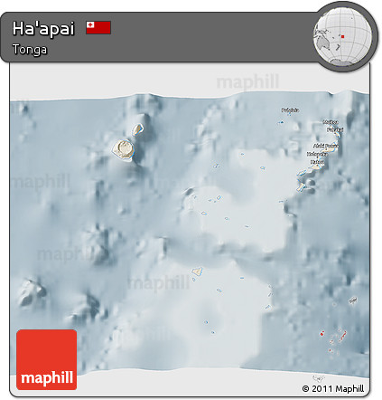 Shaded Relief 3D Map of Ha'apai, semi-desaturated