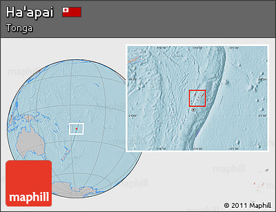 Gray Location Map of Ha'apai, hill shading