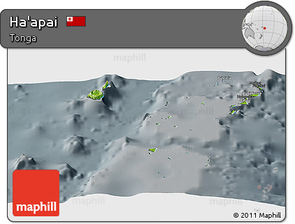 Physical Panoramic Map of Ha'apai, darken, semi-desaturated