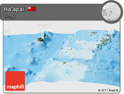 Satellite Panoramic Map of Ha'apai, shaded relief outside