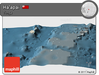 Shaded Relief Panoramic Map of Ha'apai, darken