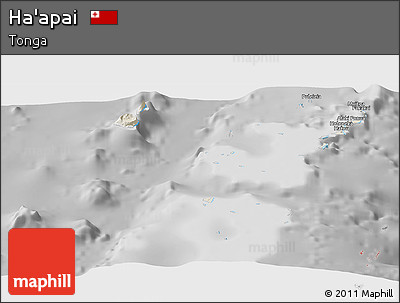 Shaded Relief Panoramic Map of Ha'apai, desaturated