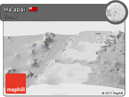 Shaded Relief Panoramic Map of Ha'apai, desaturated