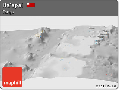 Shaded Relief Panoramic Map of Ha'apai, desaturated