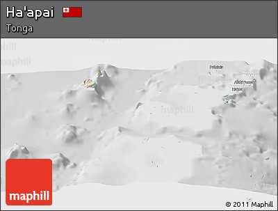 Shaded Relief Panoramic Map of Ha'apai, lighten, desaturated