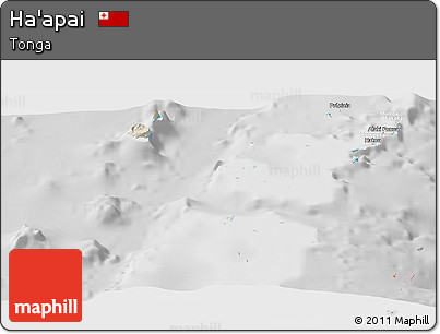 Shaded Relief Panoramic Map of Ha'apai, lighten, desaturated