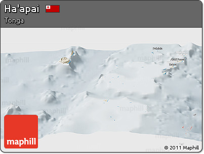 Shaded Relief Panoramic Map of Ha'apai, lighten, semi-desaturated