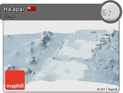Shaded Relief Panoramic Map of Ha'apai, semi-desaturated