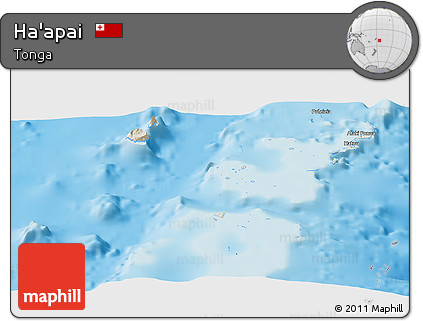 Shaded Relief Panoramic Map of Ha'apai, single color outside