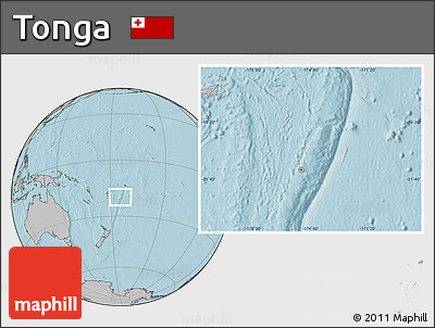 Blank Location Map of Tonga, gray outside, hill shading outside