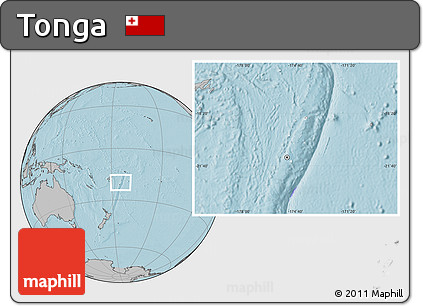 Blank Location Map of Tonga, gray outside, hill shading outside