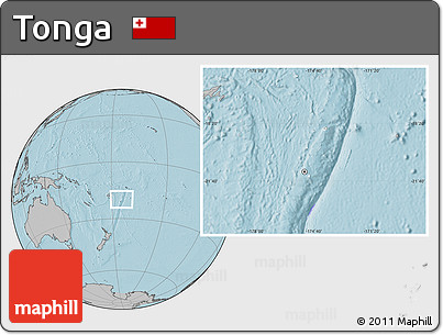 Blank Location Map of Tonga, gray outside, hill shading outside