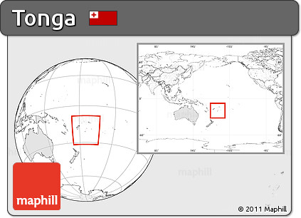 Blank Location Map of Tonga, highlighted continent, within the entire continent