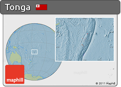 Flag Location Map of Tonga, savanna style outside, hill shading outside