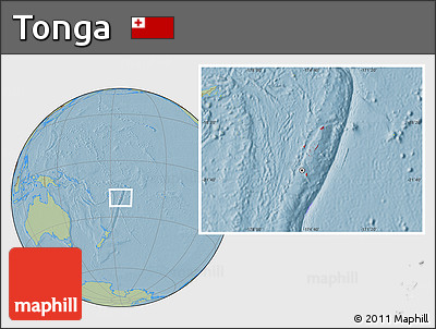 Flag Location Map of Tonga, savanna style outside, hill shading outside