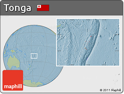Flag Location Map of Tonga, savanna style outside, hill shading outside