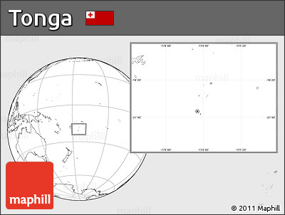 Gray Location Map of Tonga, blank outside, hill shading inside