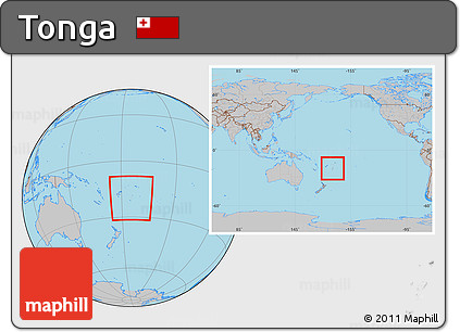 Gray Location Map of Tonga, within the entire continent