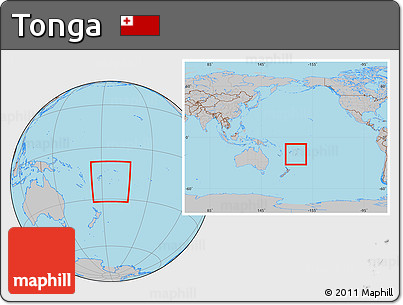 Gray Location Map of Tonga, within the entire continent