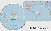 Gray Location Map of Tonga, within the entire continent, hill shading