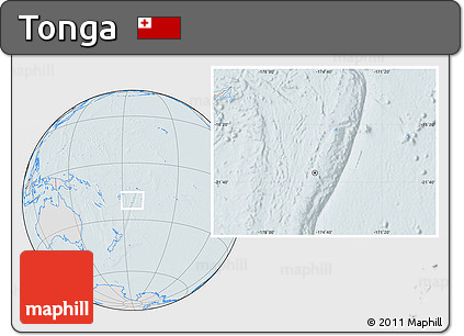 Gray Location Map of Tonga, lighten, hill shading