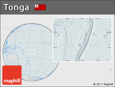 Gray Location Map of Tonga, lighten, hill shading
