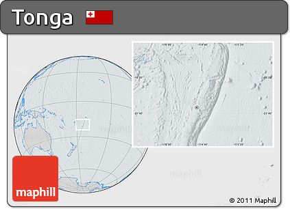 Gray Location Map of Tonga, lighten, semi-desaturated, hill shading