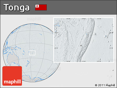 Gray Location Map of Tonga, lighten, semi-desaturated, hill shading