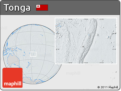 Gray Location Map of Tonga, lighten, semi-desaturated, hill shading