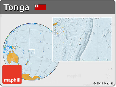 Gray Location Map of Tonga, political outside, hill shading