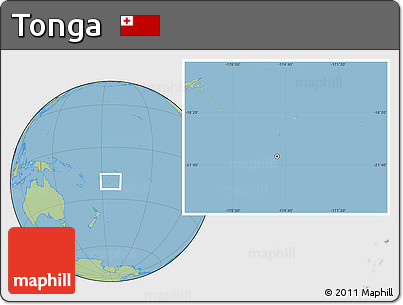 Gray Location Map of Tonga, savanna style outside, hill shading inside