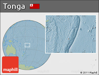 Gray Location Map of Tonga, savanna style outside, hill shading outside