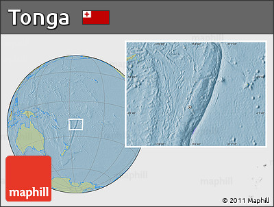Gray Location Map of Tonga, savanna style outside, hill shading