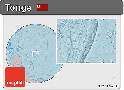 Physical Location Map of Tonga, gray outside, hill shading