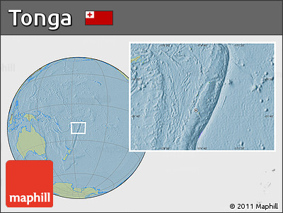 Physical Location Map of Tonga, savanna style outside, hill shading