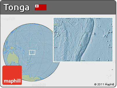 Physical Location Map of Tonga, savanna style outside, hill shading