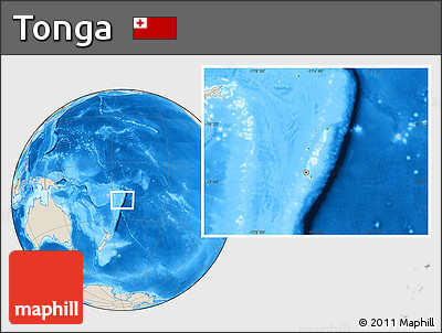 Physical Location Map of Tonga, shaded relief outside